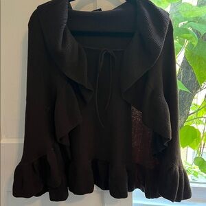 Elegant Women's Dark Brown Cape with Ruffle Accents